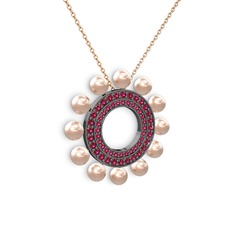 Pembe inci ve rodolit garnet 925 ayar siyah rodyum kaplama gümüş kolye (40 cm rose altın rolo zincir)