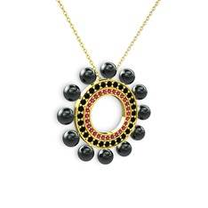Siyah inci, rodolit garnet ve siyah zirkon 14 ayar altın kolye (40 cm altın rolo zincir)
