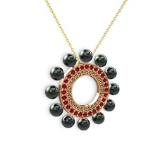 Velinda İnci Kolye - Siyah inci, dumanlı kuvars ve garnet 8 ayar rose altın kolye (40 cm altın rolo zincir) #1ehnq26