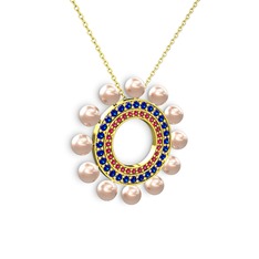 Pembe inci, rodolit garnet ve lab safir 925 ayar altın kaplama gümüş kolye (40 cm gümüş rolo zincir)