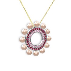 Velinda İnci Kolye - Pembe inci, pembe kuvars ve rodolit garnet 925 ayar gümüş kolye (40 cm altın rolo zincir) #1eukq8b