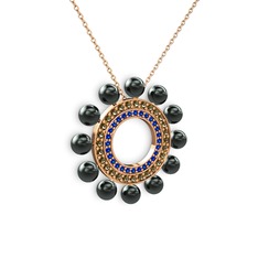 Velinda İnci Kolye - Siyah inci, lab safir ve dumanlı kuvars 925 ayar rose altın kaplama gümüş kolye (40 cm rose altın rolo zincir) #1fd4bf9