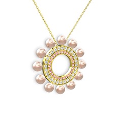 Velinda İnci Kolye - Pembe inci, pembe kuvars ve pırlanta 14 ayar altın kolye (0.2464 karat, 40 cm altın rolo zincir) #1fgb5hj