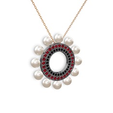 Velinda İnci Kolye - Inci, siyah zirkon ve garnet 925 ayar siyah rodyum kaplama gümüş kolye (40 cm rose altın rolo zincir) #1fh7q7n