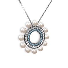 Inci, akuamarin ve swarovski 925 ayar siyah rodyum kaplama gümüş kolye (40 cm gümüş rolo zincir)