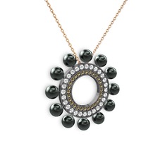 Velinda İnci Kolye - Siyah inci, dumanlı kuvars ve pırlanta 925 ayar siyah rodyum kaplama gümüş kolye (0.2464 karat, 40 cm rose altın rolo zincir) #1for0s8