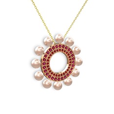 Velinda İnci Kolye - Pembe inci, garnet ve rodolit garnet 925 ayar rose altın kaplama gümüş kolye (40 cm altın rolo zincir) #1g4njb5