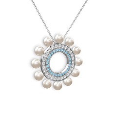 Velinda İnci Kolye - Inci, akuamarin ve swarovski 925 ayar gümüş kolye (40 cm gümüş rolo zincir) #1g4tq5o