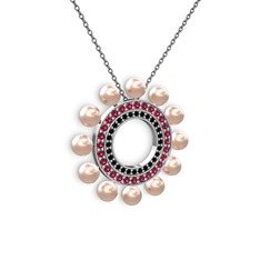 Pembe inci, siyah zirkon ve rodolit garnet 925 ayar gümüş kolye (40 cm gümüş rolo zincir)