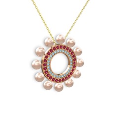 Velinda İnci Kolye - Pembe inci, akuamarin ve rodolit garnet 8 ayar rose altın kolye (40 cm altın rolo zincir) #1gqipi9
