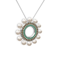 Velinda İnci Kolye - Inci, yeşil kuvars ve dumanlı kuvars 18 ayar beyaz altın kolye (40 cm beyaz altın rolo zincir) #1gtyokh