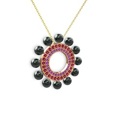 Velinda İnci Kolye - Siyah inci, ametist ve rodolit garnet 8 ayar rose altın kolye (40 cm altın rolo zincir) #1h1bdm4