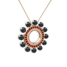 Siyah inci, swarovski ve garnet 925 ayar rose altın kaplama gümüş kolye (40 cm gümüş rolo zincir)