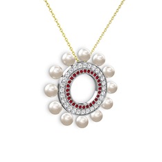 Inci, garnet ve pırlanta 8 ayar beyaz altın kolye (0.2464 karat, 40 cm altın rolo zincir)