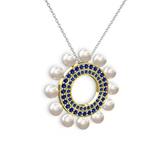 Velinda İnci Kolye - Inci ve lab safir 14 ayar altın kolye (40 cm beyaz altın rolo zincir) #1ih7x8y