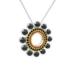 Velinda İnci Kolye - Siyah inci, garnet ve siyah zirkon 925 ayar altın kaplama gümüş kolye (40 cm beyaz altın rolo zincir) #1ipzm0f