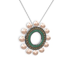 Velinda İnci Kolye - Pembe inci, yeşil kuvars ve dumanlı kuvars 925 ayar siyah rodyum kaplama gümüş kolye (40 cm beyaz altın rolo zincir) #1j0uq3w