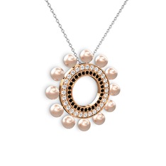 Velinda İnci Kolye - Pembe inci, siyah zirkon ve swarovski 925 ayar rose altın kaplama gümüş kolye (40 cm beyaz altın rolo zincir) #1j6ygwv