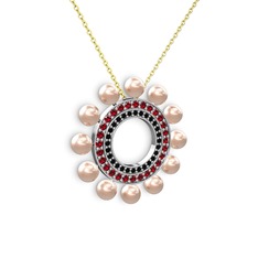 Pembe inci, siyah zirkon ve garnet 925 ayar gümüş kolye (40 cm altın rolo zincir)