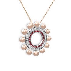 Velinda İnci Kolye - Pembe inci, garnet ve swarovski 14 ayar beyaz altın kolye (40 cm rose altın rolo zincir) #1kbaorx
