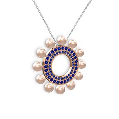 Velinda İnci Kolye - Pembe inci ve lab safir 8 ayar rose altın kolye (40 cm beyaz altın rolo zincir) #1kd31ro