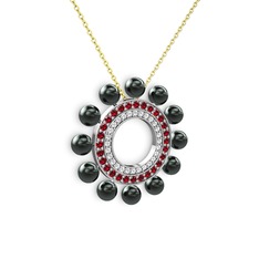 Velinda İnci Kolye - Siyah inci, swarovski ve garnet 8 ayar beyaz altın kolye (40 cm altın rolo zincir) #1kj5kl6