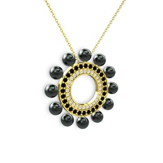 Velinda İnci Kolye - Siyah inci, swarovski ve siyah zirkon 14 ayar altın kolye (40 cm gümüş rolo zincir) #1kmf678