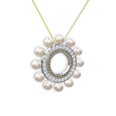 Velinda İnci Kolye - Inci, dumanlı kuvars ve swarovski 18 ayar beyaz altın kolye (40 cm altın rolo zincir) #1kybsl3