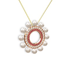 Velinda İnci Kolye - Inci, rodolit garnet ve pırlanta 14 ayar rose altın kolye (0.2464 karat, 40 cm altın rolo zincir) #1lihtnm