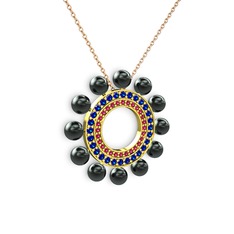 Siyah inci, rodolit garnet ve lab safir 18 ayar altın kolye (40 cm rose altın rolo zincir)