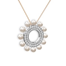 Velinda İnci Kolye - Inci, swarovski ve pırlanta 8 ayar beyaz altın kolye (0.2464 karat, 40 cm rose altın rolo zincir) #1mco18h