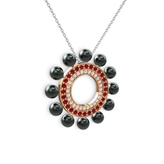 Velinda İnci Kolye - Siyah inci, pırlanta ve garnet 925 ayar rose altın kaplama gümüş kolye (0.42 karat, 40 cm gümüş rolo zincir) #1mg90j1