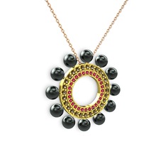 Velinda İnci Kolye - Siyah inci, rodolit garnet ve dumanlı kuvars 18 ayar altın kolye (40 cm rose altın rolo zincir) #1n9t2pv
