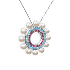 Velinda İnci Kolye - Inci, rodolit garnet ve akuamarin 14 ayar beyaz altın kolye (40 cm gümüş rolo zincir) #1na4nto