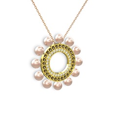 Velinda İnci Kolye - Pembe inci, swarovski ve dumanlı kuvars 8 ayar altın kolye (40 cm rose altın rolo zincir) #1npyhr3