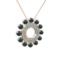 Velinda İnci Kolye - Siyah inci ve akuamarin 18 ayar rose altın kolye (40 cm rose altın rolo zincir) #1ntb7lp
