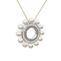 Inci, dumanlı kuvars ve swarovski 18 ayar beyaz altın kolye (40 cm rose altın rolo zincir)