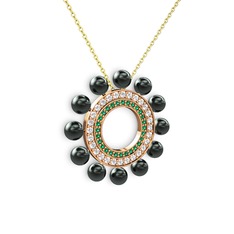 Velinda İnci Kolye - Siyah inci, yeşil kuvars ve swarovski 8 ayar rose altın kolye (40 cm altın rolo zincir) #1nxwhwr