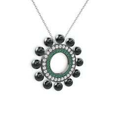 Velinda İnci Kolye - Siyah inci, yeşil kuvars ve swarovski 925 ayar siyah rodyum kaplama gümüş kolye (40 cm beyaz altın rolo zincir) #1o38edp