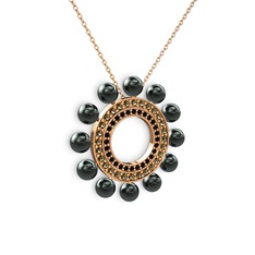 Velinda İnci Kolye - Siyah inci, siyah zirkon ve dumanlı kuvars 14 ayar rose altın kolye (40 cm gümüş rolo zincir) #1q4m6pf