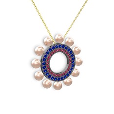 Velinda İnci Kolye - Pembe inci, rodolit garnet ve lab safir 925 ayar siyah rodyum kaplama gümüş kolye (40 cm altın rolo zincir) #1qcbvpj