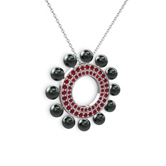 Velinda İnci Kolye - Siyah inci ve garnet 8 ayar beyaz altın kolye (40 cm gümüş rolo zincir) #1qz0mrw