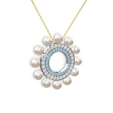 Velinda İnci Kolye - Inci, akuamarin ve pırlanta 925 ayar gümüş kolye (0.2464 karat, 40 cm altın rolo zincir) #1r590ky