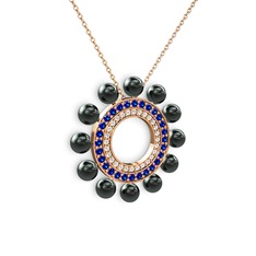 Velinda İnci Kolye - Siyah inci, pırlanta ve lab safir 8 ayar rose altın kolye (0.42 karat, 40 cm rose altın rolo zincir) #1rf4d8o
