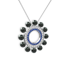 Velinda İnci Kolye - Siyah inci, lab safir ve pırlanta 18 ayar beyaz altın kolye (0.2464 karat, 40 cm gümüş rolo zincir) #1ryhh1u