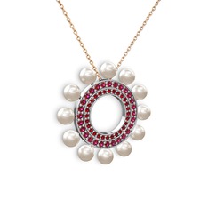 Inci, garnet ve rodolit garnet 8 ayar beyaz altın kolye (40 cm rose altın rolo zincir)