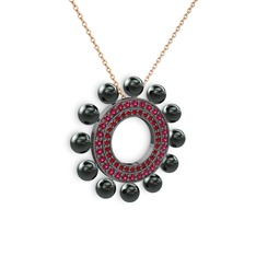 Velinda İnci Kolye - Siyah inci, garnet ve rodolit garnet 925 ayar siyah rodyum kaplama gümüş kolye (40 cm gümüş rolo zincir) #1s3cdzj
