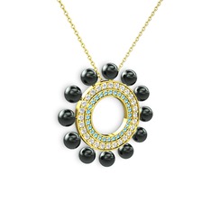 Velinda İnci Kolye - Siyah inci, akuamarin ve swarovski 8 ayar altın kolye (40 cm altın rolo zincir) #1s9yfv3