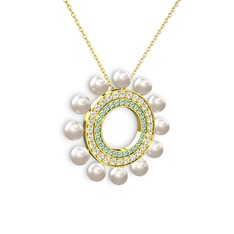Velinda İnci Kolye - Inci, akuamarin ve swarovski 14 ayar altın kolye (40 cm altın rolo zincir) #1septae