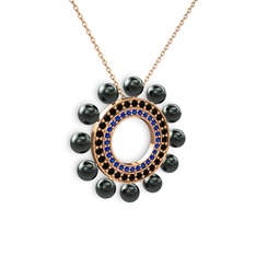 Velinda İnci Kolye - Siyah inci, lab safir ve siyah zirkon 18 ayar rose altın kolye (40 cm rose altın rolo zincir) #1sr7lqi